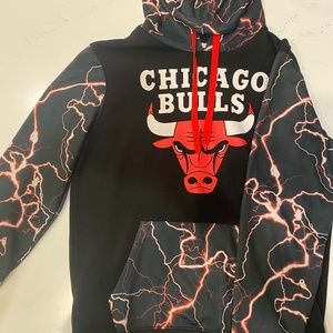 Chicago Bulls Lighting Bolt Hoodie Sweatshirt Drawstring Hood Size Medium
